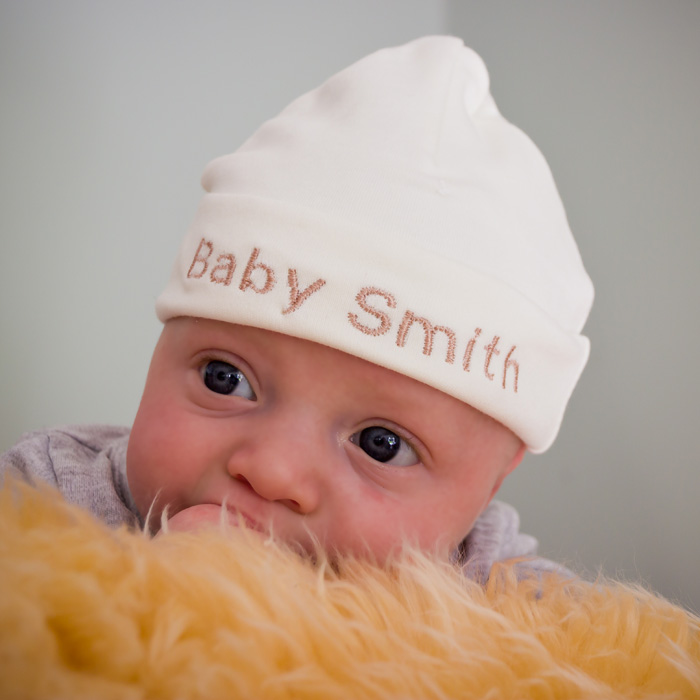 Unisex White Personalized Shadow Stitch Newborn Baby Boy Or Girl Hospital  Beanie Hat, Infant Hat Newborn Hat